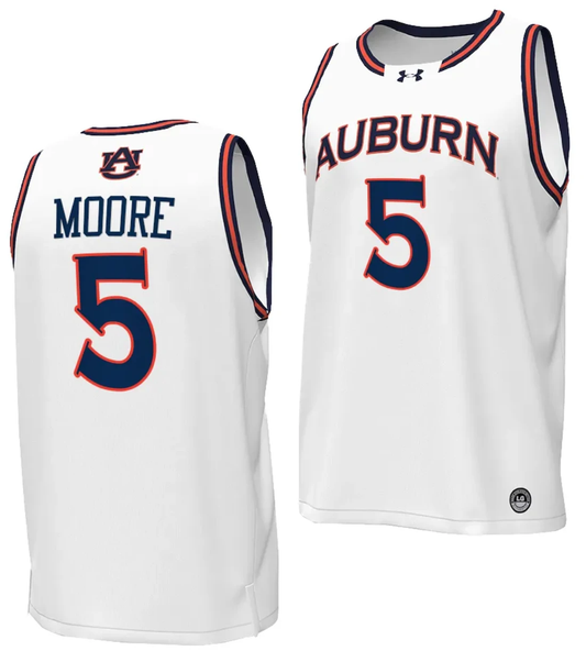 Chris Moore Jersey #5 Auburn Tigers Replica College Basketball 2023-24 White by My store basketball