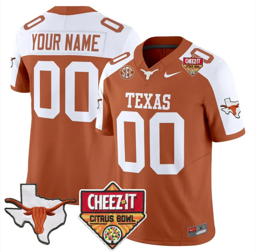 Custom Texas Longhorns Jersey 2025 State Map Citrus Bowl Patch Stitched by My Store NCAA Football Jerseys