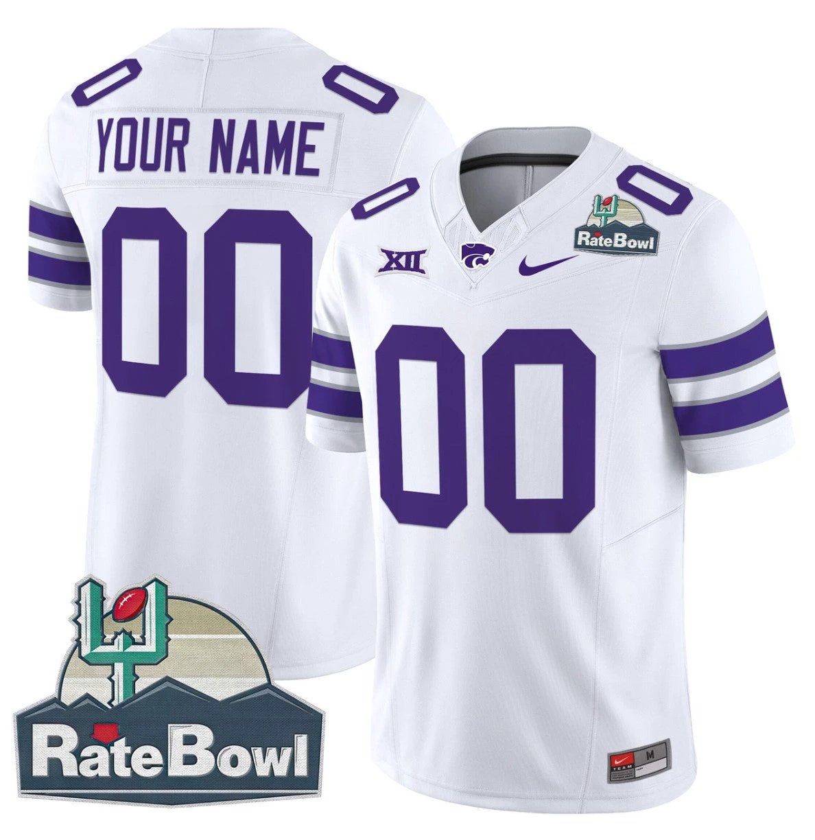 Custom Kansas State Wildcats Jersey 2025 Rate Bowl Patch Football White by My Store