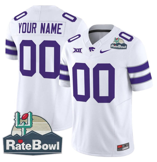 Custom Kansas State Wildcats Jersey 2025 Rate Bowl Patch Football White by My Store