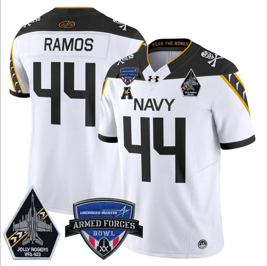 Colin Ramos Jersey #44 Navy Midshipmen 2025 Armed Forces Bowl Patch White by My Store