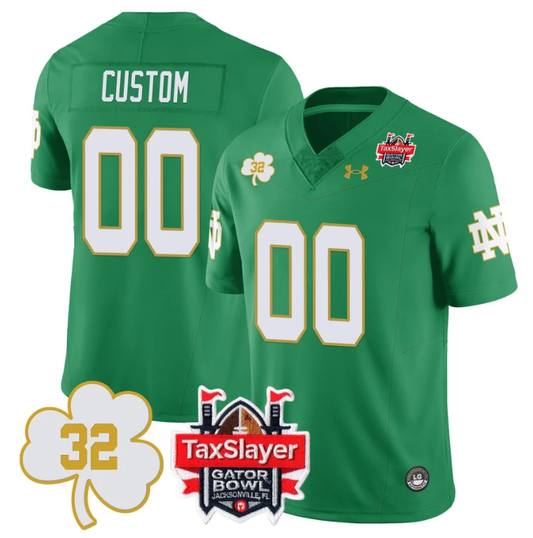 Custom Notre Dame Fighting Irish Jersey Name, Number TaxSlayer Gator Bowl Green by My Store
