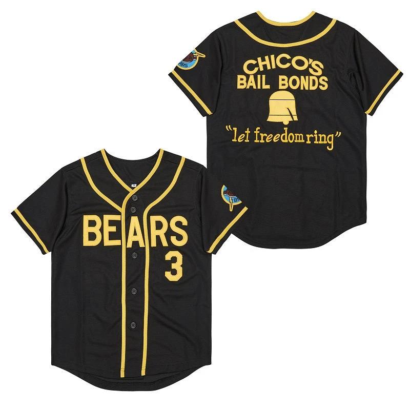 Chico Bail Bonds Bad News Bears #3 Baseball Jersey Black by My Store