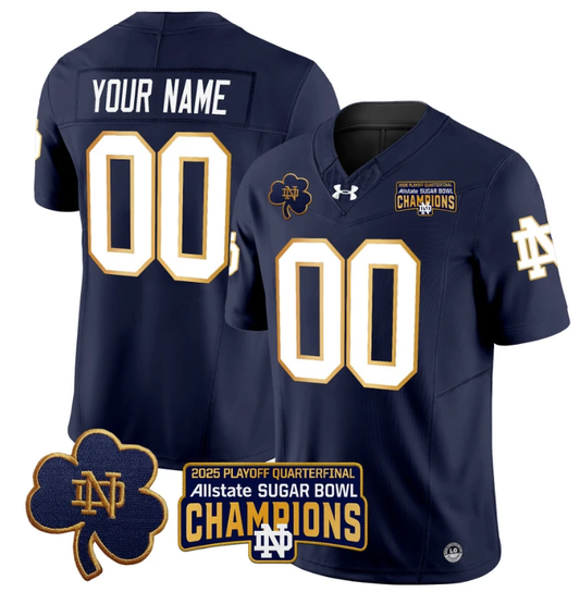 Custom Notre Dame Jersey 2025 Playoff Sugar Bowl Champions Patch Navy by NCAA Football Jersey