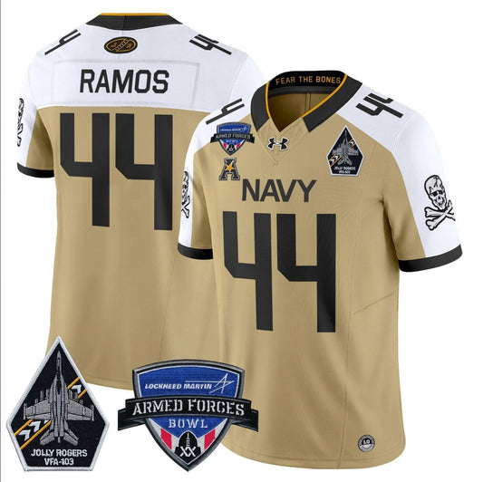 Colin Ramos Jersey #44 Navy Midshipmen 2025 Armed Forces Bowl Patch Gold Alternate by My Store