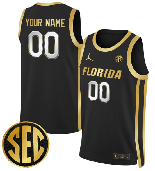 Custom Florida Gators Jersey Name, Number 2024 Swingman Basketball Black Gold by My store basketball