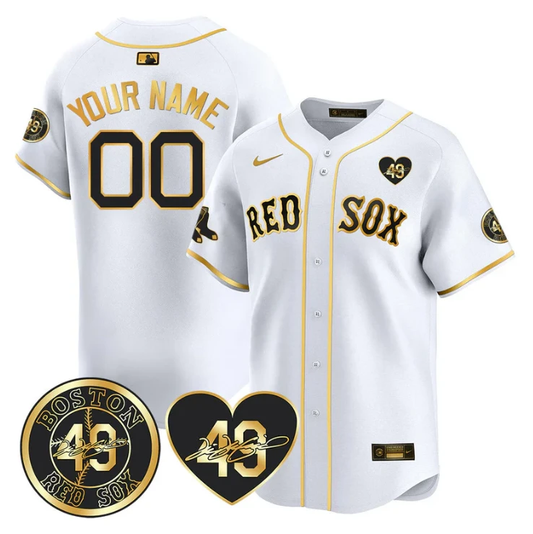 Custom Boston Red Sox Jersey Tim Wakefield Memorial Patch Stitched White Gold by My Store