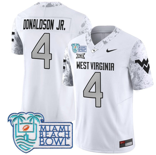CJ Donaldson Jr Jersey #4 West Virginia Mountaineers 2025 Miami Beach Bowl White by My Store