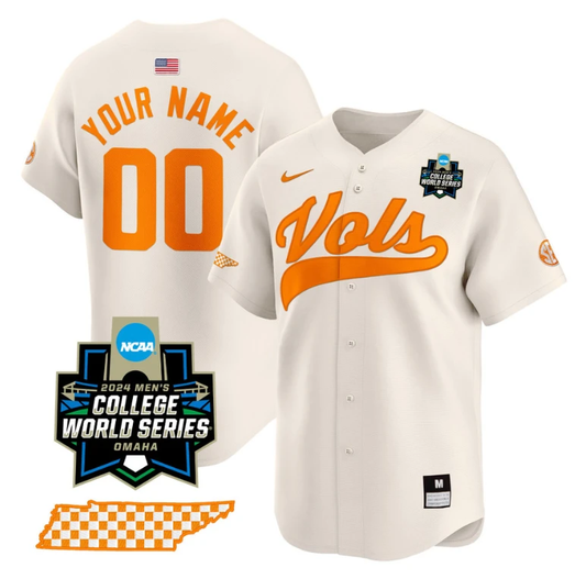 Custom Tennessee Volunteers Jersey 2024 College World Series Vapor Premier Limited V2 NCAA Baseball Stitched Cream by My Store