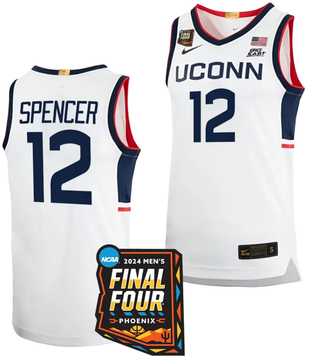 Cam Spencer Jersey #12 UConn Huskies Basketball 2024 NCAA March Madness Final Four White by My store basketball