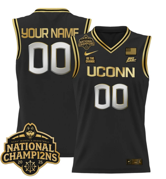 Custom UConn Huskies Jersey 2025 National Champions Patch Stitched Black Gold by My store basketball