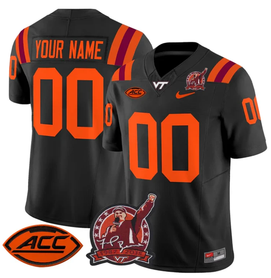 Custom Virginia Tech Hokies Jersey Coach Frank Beamer Patch 2024 Black by NCAA Football Jersey