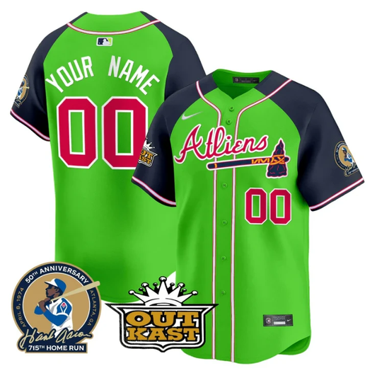 Custom Atlanta Braves Jersey Atliens Hank Aaron Patch Vapor Limited Stitched Green Alternate by My Store