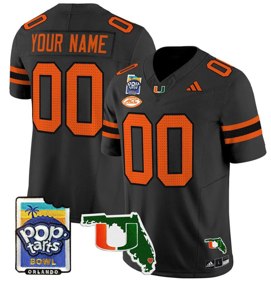 Custom Miami Hurricanes Jersey Name, Number 2025 PopTarts Bowl Patch Black by My Store