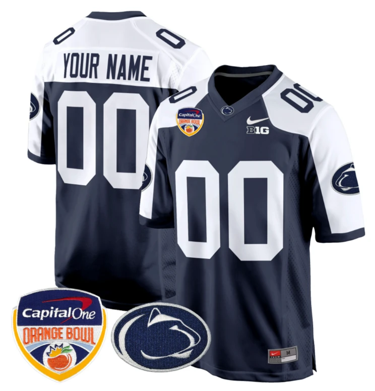 Custom Penn State Jersey Name, Number Orange Bowl Patch Football Navy Alternate by My Store