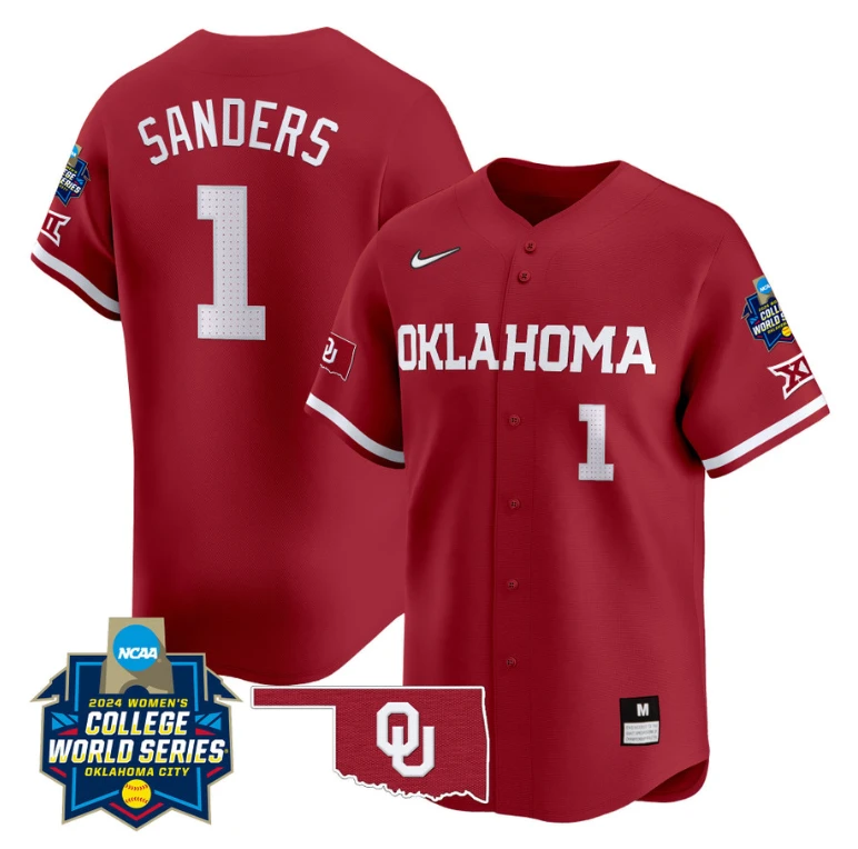 Cydney Sanders Jersey #1 Oklahoma Sooners 2024 College World Series Patch Vapor Premier Limited NCAA Baseball Stitched Crimson by My Store