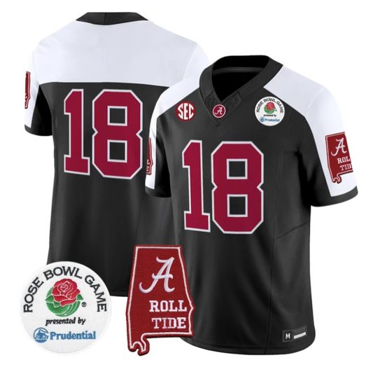 Crimson Jersey #18 Alabama Crimson Tide 2026 Rose Bowl Patch Stitched by My Store NCAA Football Jerseys