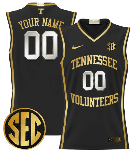 Custom Tennessee Vols Jersey Name, Number 2024 Lightweight Basketball Black Gold by My store basketball