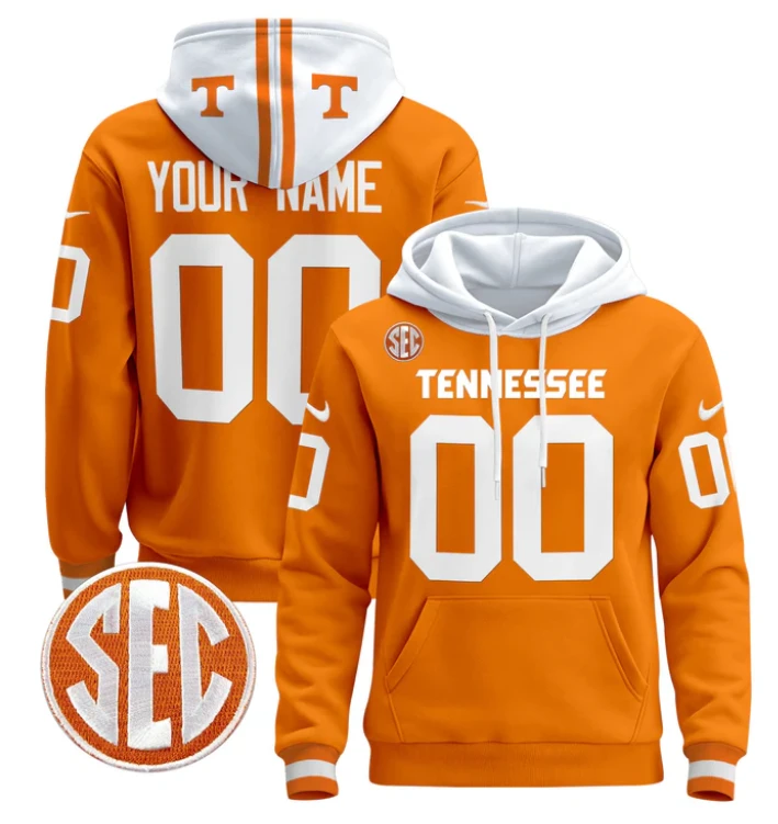 Custom Tennessee Volunteers Hoodie Name, Number Pullover Stitched Black by Hoodie Pullover