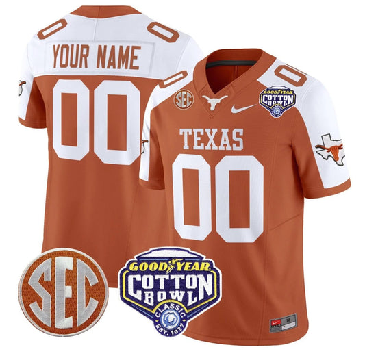 Custom Texas Longhorns Jersey Name, Number Cotton Bowl Patch Orange Alternate by NCAA Football Jersey