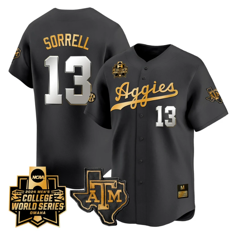 Caden Sorrell Jersey #13 Texas AM Aggies 2024 College World Series Vapor Premier Limited NCAA Baseball Stitched Black Gold by My Store