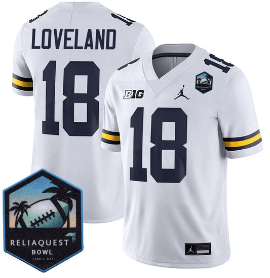 Colston Loveland Jersey #18 Michigan Wolverines ReliaQuest Bowl Patch White by NCAA Football Jersey