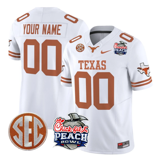 Custom Texas Longhorns Jersey Peach Bowl Patch Vapor Football White by My Store