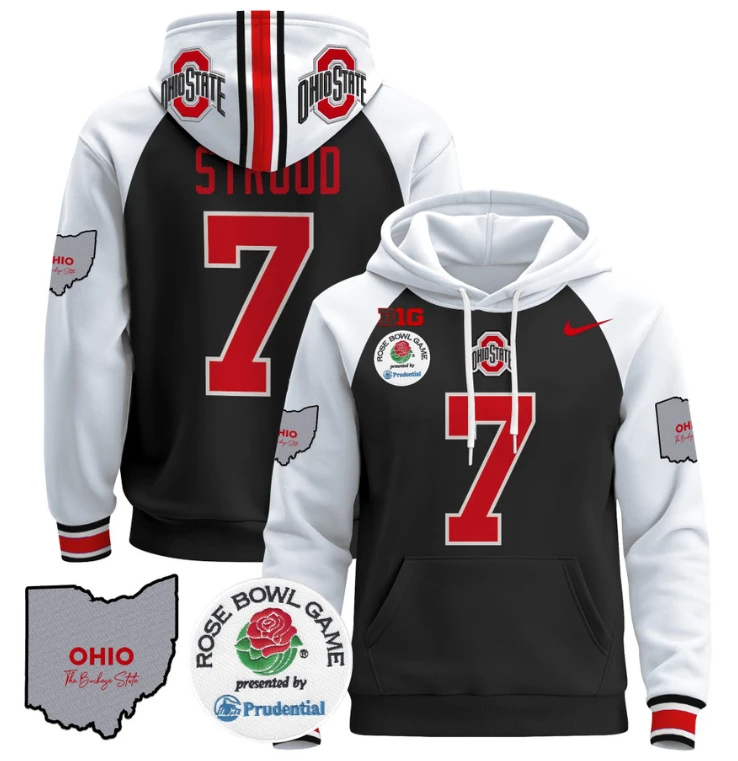 C J Stroud Hoodie #7 Ohio State Buckeyes Rose Bowl Pullover by Hoodie Pullover