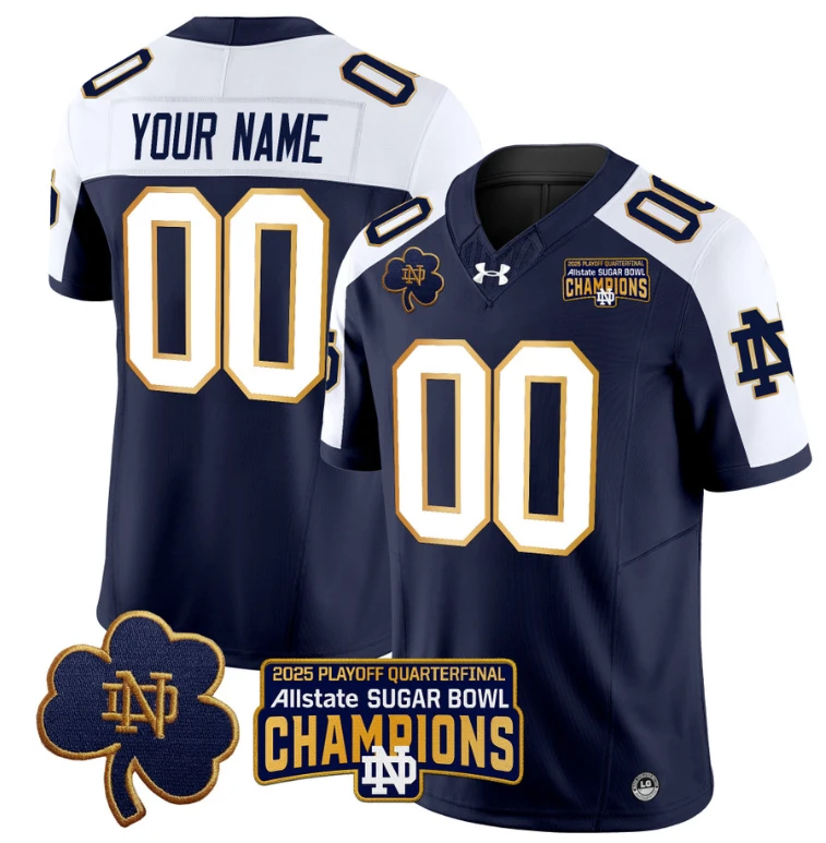 Custom Notre Dame Jersey 2025 Playoff Sugar Bowl Champions Navy Alternate by NCAA Football Jersey