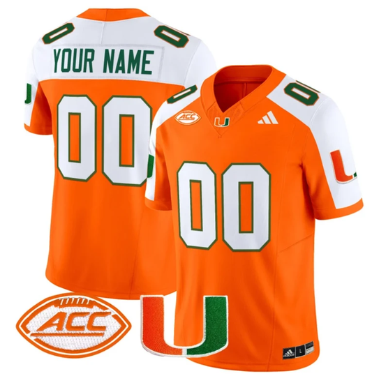 Custom Miami Hurricanes Jersey Name and Number Vapor Football Stitched Orange Alternate by My Store