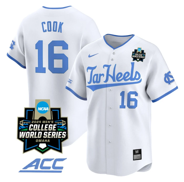 Casey Cook Jersey #16 North Carolina Tar Heels 2024 College World Series Vapor Premier Limited NCAA Baseball Stitched White by My Store