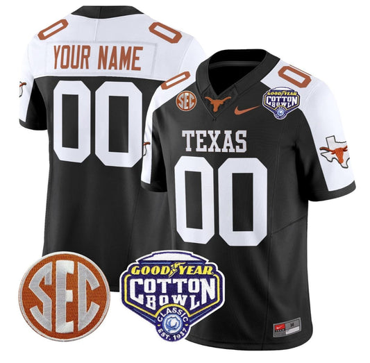 Custom Texas Longhorns Jersey Name, Number Cotton Bowl Patch Black Alternate by NCAA Football Jersey