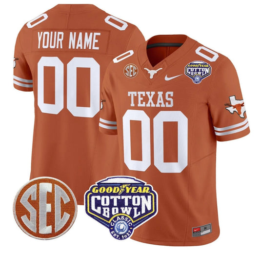 Custom Texas Longhorns Jersey Name, Number Cotton Bowl Patch Stitched Texas Orange by NCAA Football Jersey