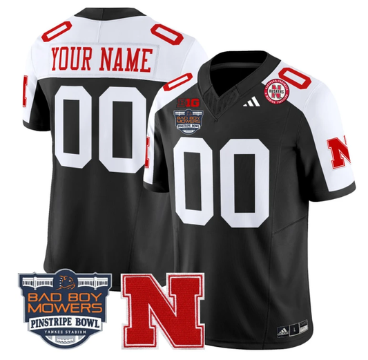 Custom Nebraska Cornhuskers Jersey 2025 Pinstripe Bowl Patch Black Alternate by My Store