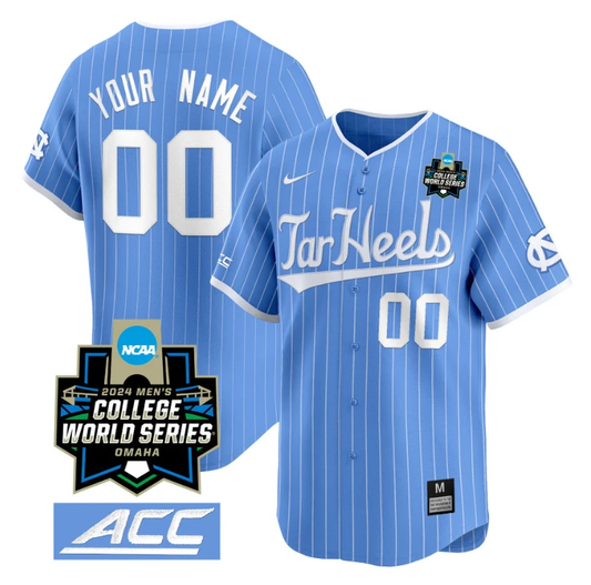 Custom North Carolina Tar Heels Jersey 2024 College World Series Vapor Premier Limited NCAA Baseball Stitched Blue Pinstripe by My Store