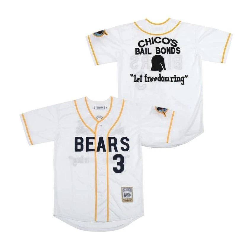 Chico Bail Bonds Bad News Bears Baseball Jersey White by My Store