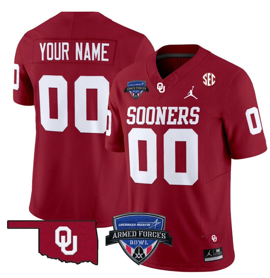 Custom Oklahoma Sooners Jersey 2025 Armed Forces Bowl Patch Vapor Red by My Store