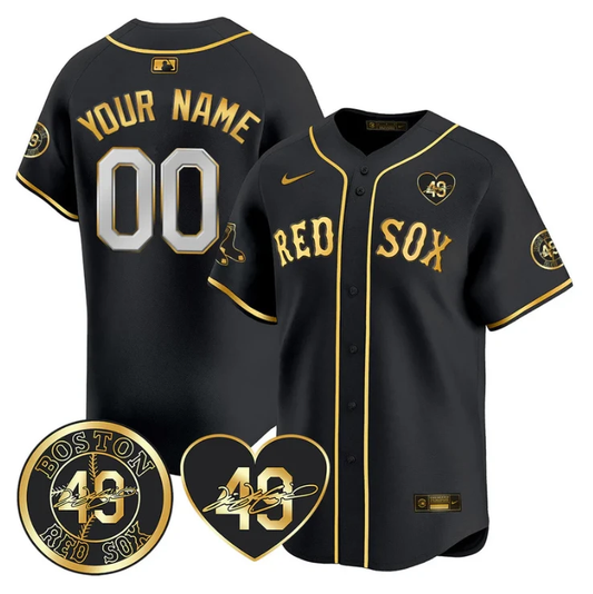 Custom Boston Red Sox Jersey Tim Wakefield Memorial Patch Stitched Black Gold by My Store