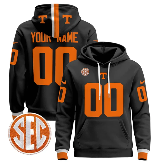 Custom Tennessee Volunteers Hoodie Name, Number Pullover Stitched Black by Hoodie Pullover