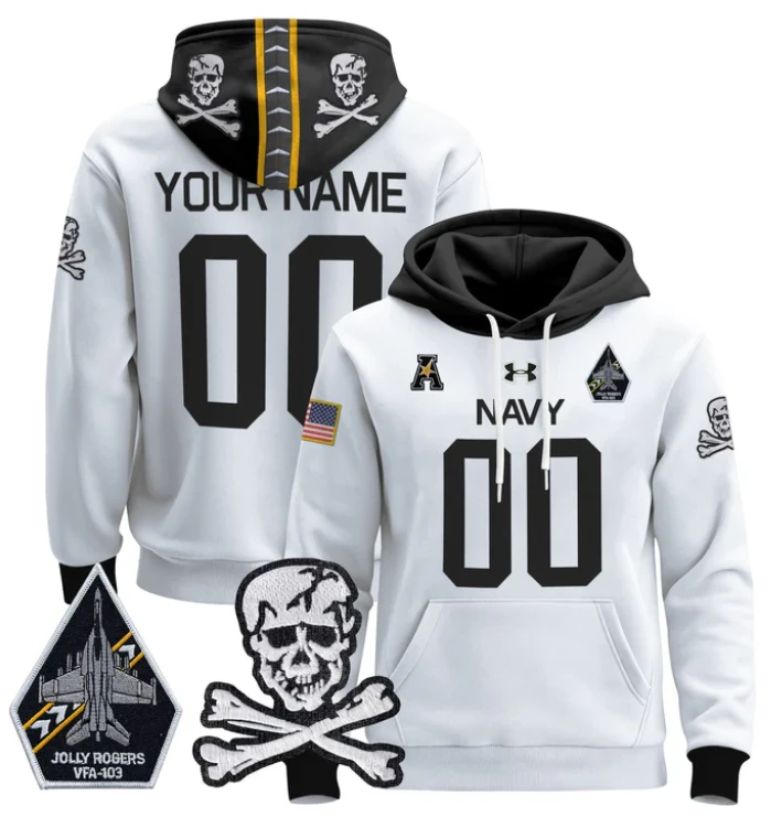 Custom Navy Midshipmen Hoodie 2024 Pullover Jolly Rogers Patch V2 by Hoodie Pullover