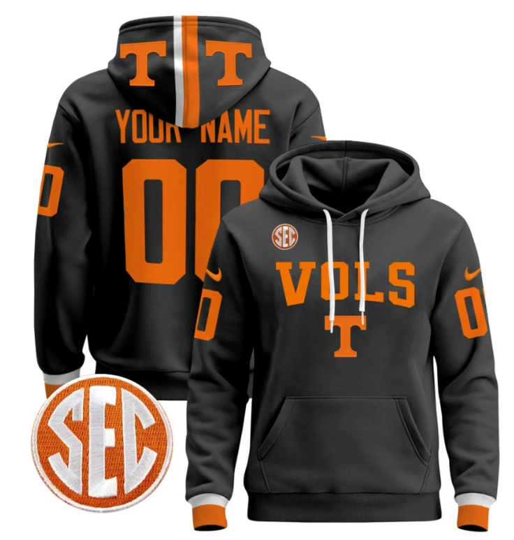 Custom Tennessee Vols Hoodie Name, Number 2024 Pullover V3 Stitched Black by Hoodie Pullover