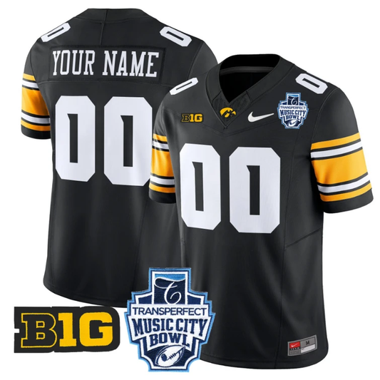 Custom Iowa Hawkeyes Jersey 2024 Music City Bowl Patch Stitched Black by NCAA Football Jersey