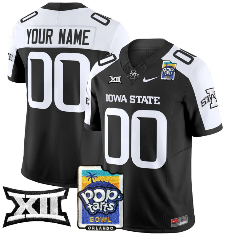 Custom Iowa State Cyclones Jersey 2025 PopTarts Bowl Patch Black Alternate by My Store