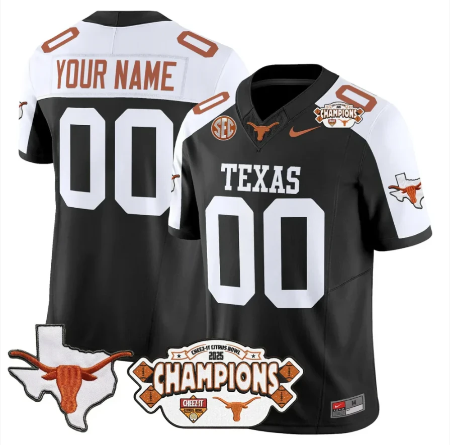 Custom Texas Longhorn Jersey 2025 State Map Citrus Bowl Champions Black Alternate by NCAA Football Jersey