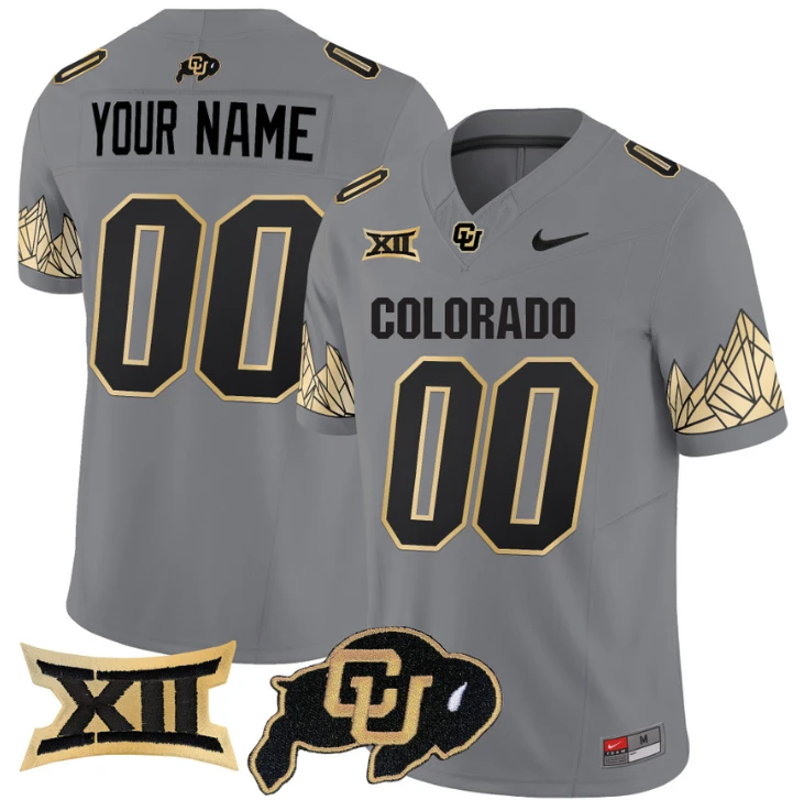Custom Colorado Buffaloes Jersey Name, Number Vapor Big 12 XII Patch Gray by My Store