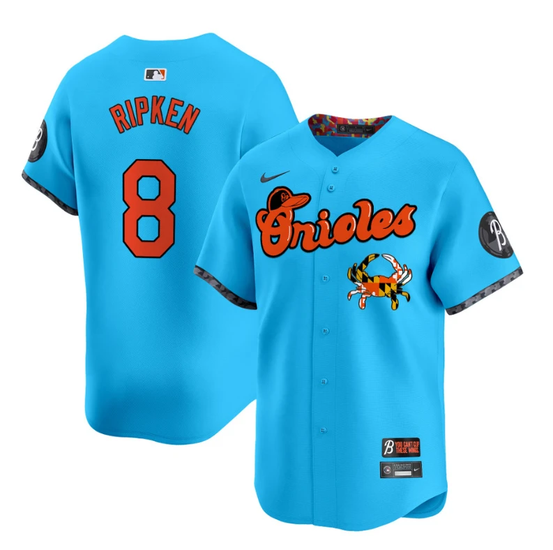 Cal Ripken Jersey #8 Baltimore Orioles Maryland Blue Crab Vapor Stitched Light Blue by My Store