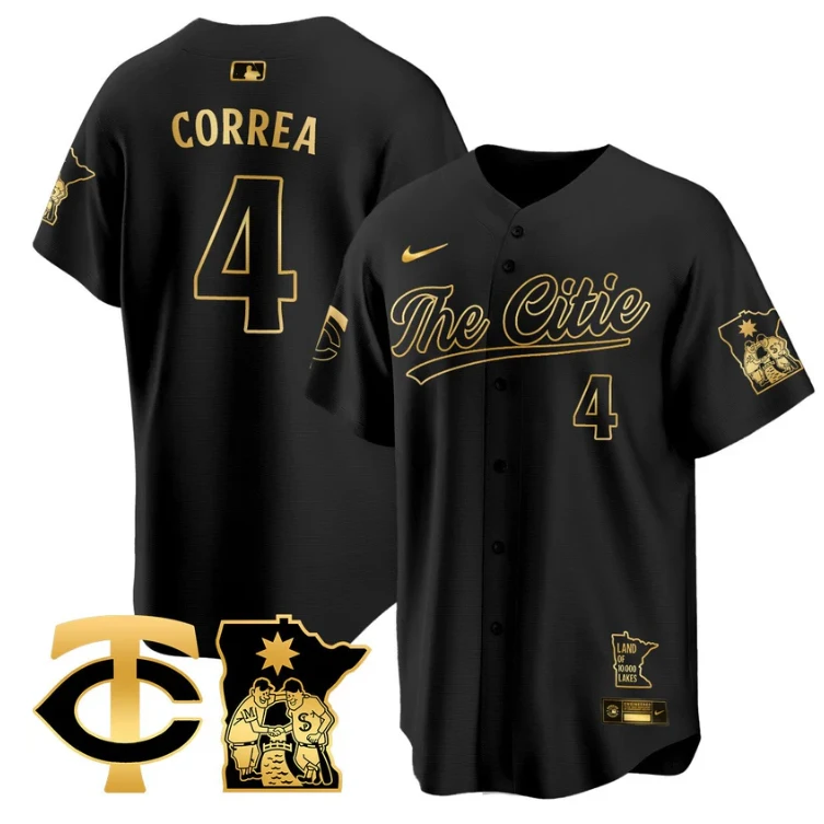 Carlos Correa Jersey #4 Minnesota Twins 2025 City Connect Concept Stitched Black Gold by My Store