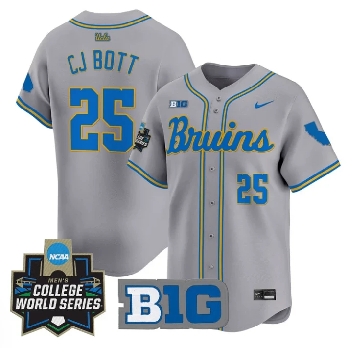 CJ Bott Jersey #25 UCLA Bruins 2025 World Series Stitched Gray by My Store