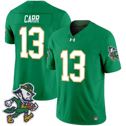 CJ Carr Jersey #13 Notre Dame 2025 Gridiron Leprechaun Edition Green by NCAA Football Jersey