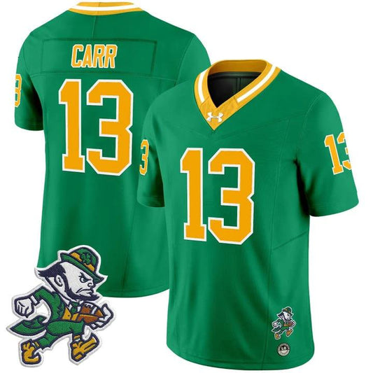 CJ Carr Jersey #13 Notre Dame 2025 Gridiron Leprechaun Edition Throwback by My Store NCAA Football Jerseys